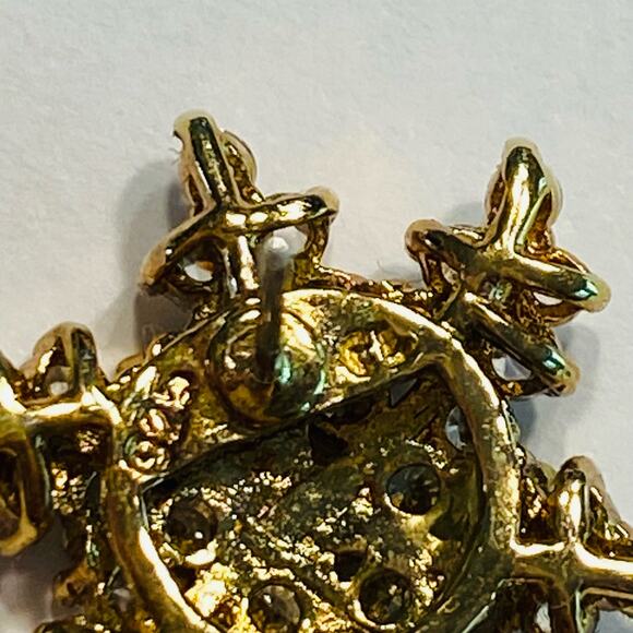 Snowflake filigree pierced earrings 925 silver & gold clear crystal signed CL - Picture 6 of 7